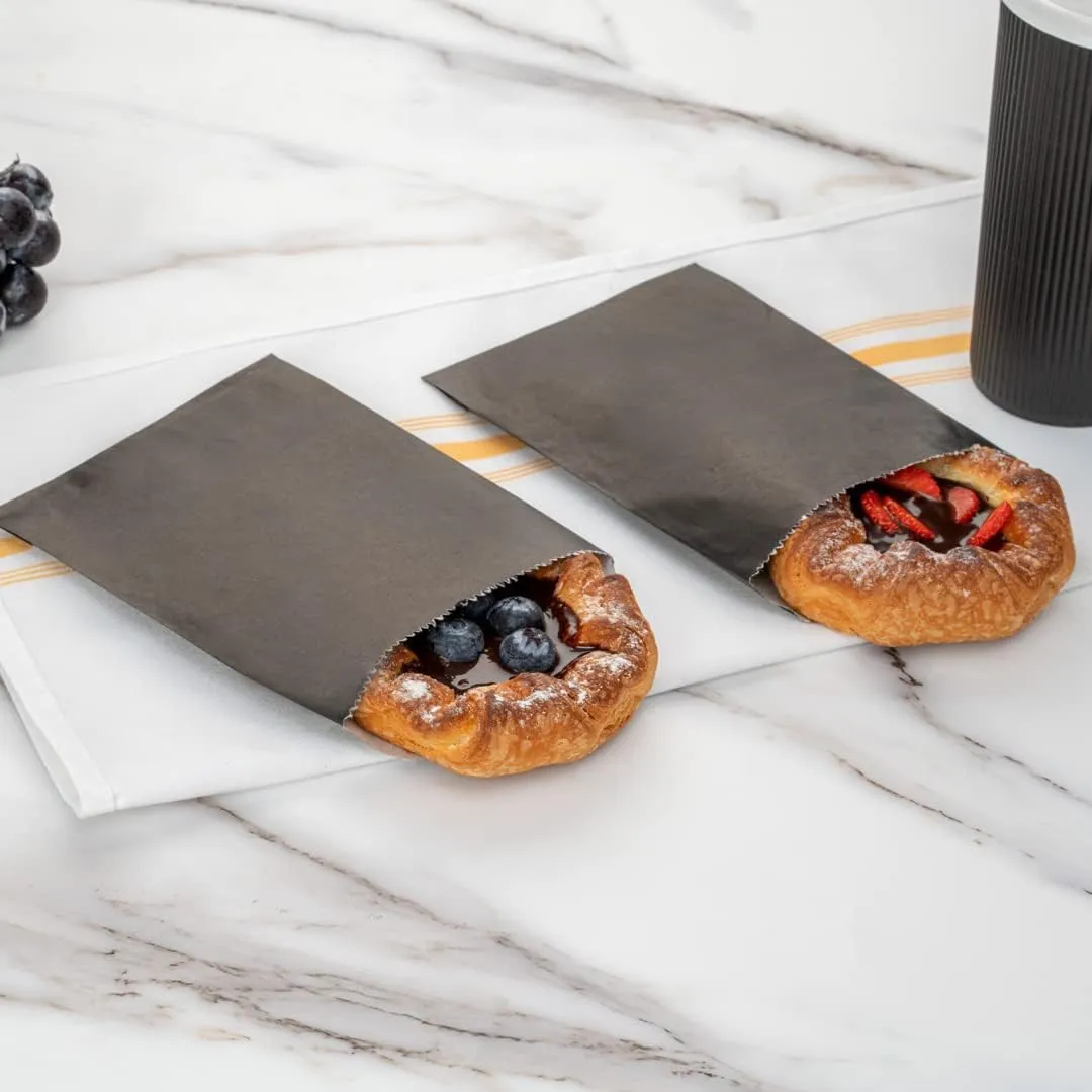 Restaurantware Bag Tek 7 x 5 Inch Sandwich Bags 100 Greaseproof Bakery Bags - Microwavable Disposable Black Paper Lunch Bags For Cookes Sandwiches Candies Fries And Bread