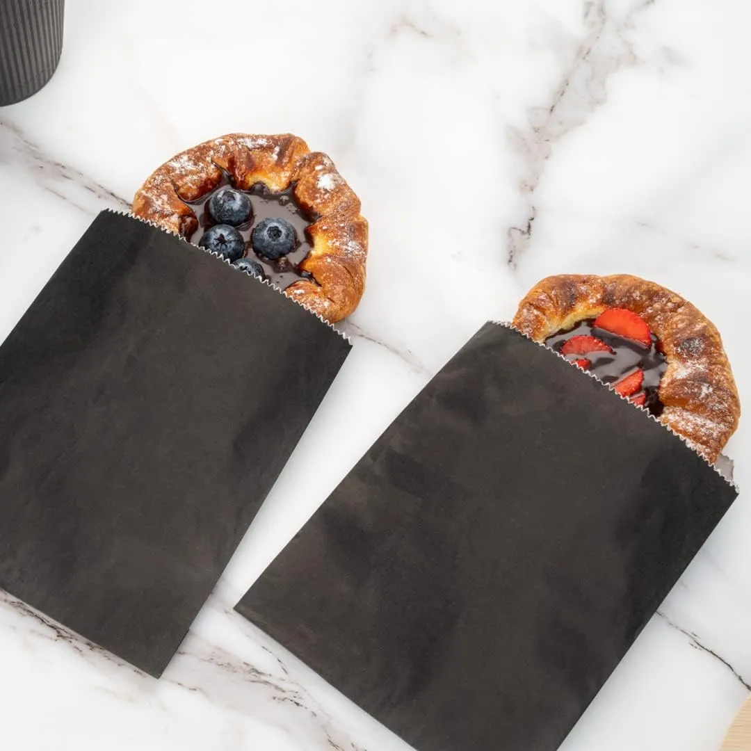 Restaurantware Bag Tek 7 x 5 Inch Sandwich Bags 100 Greaseproof Bakery Bags - Microwavable Disposable Black Paper Lunch Bags For Cookes Sandwiches Candies Fries And Bread