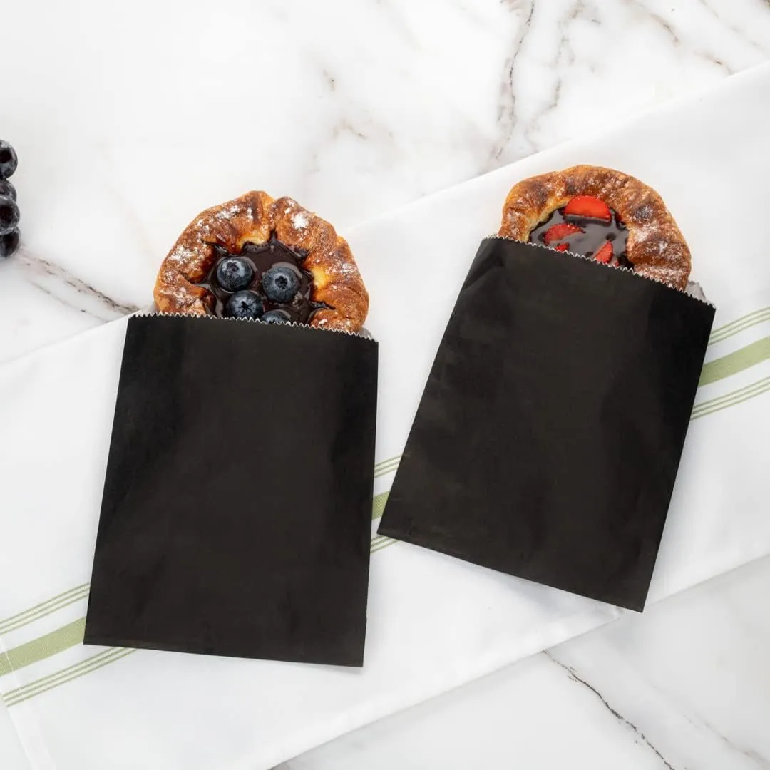Restaurantware Bag Tek 7 x 5 Inch Sandwich Bags 100 Greaseproof Bakery Bags - Microwavable Disposable Black Paper Lunch Bags For Cookes Sandwiches Candies Fries And Bread