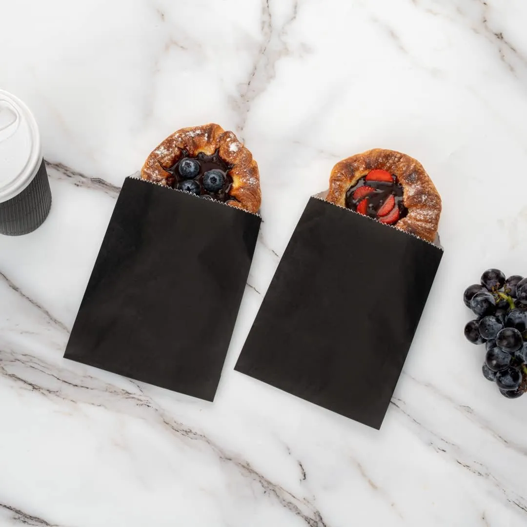 Restaurantware Bag Tek 7 x 5 Inch Sandwich Bags 100 Greaseproof Bakery Bags - Microwavable Disposable Black Paper Lunch Bags For Cookes Sandwiches Candies Fries And Bread