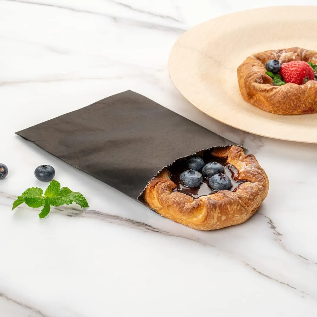 Restaurantware Bag Tek 7 x 5 Inch Sandwich Bags 100 Greaseproof Bakery Bags - Microwavable Disposable Black Paper Lunch Bags For Cookes Sandwiches Candies Fries And Bread