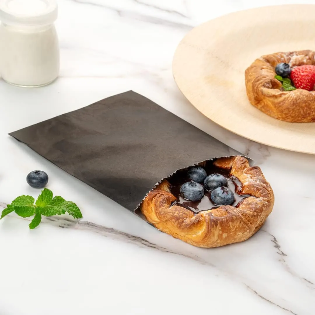 Restaurantware Bag Tek 7 x 5 Inch Sandwich Bags 100 Greaseproof Bakery Bags - Microwavable Disposable Black Paper Lunch Bags For Cookes Sandwiches Candies Fries And Bread