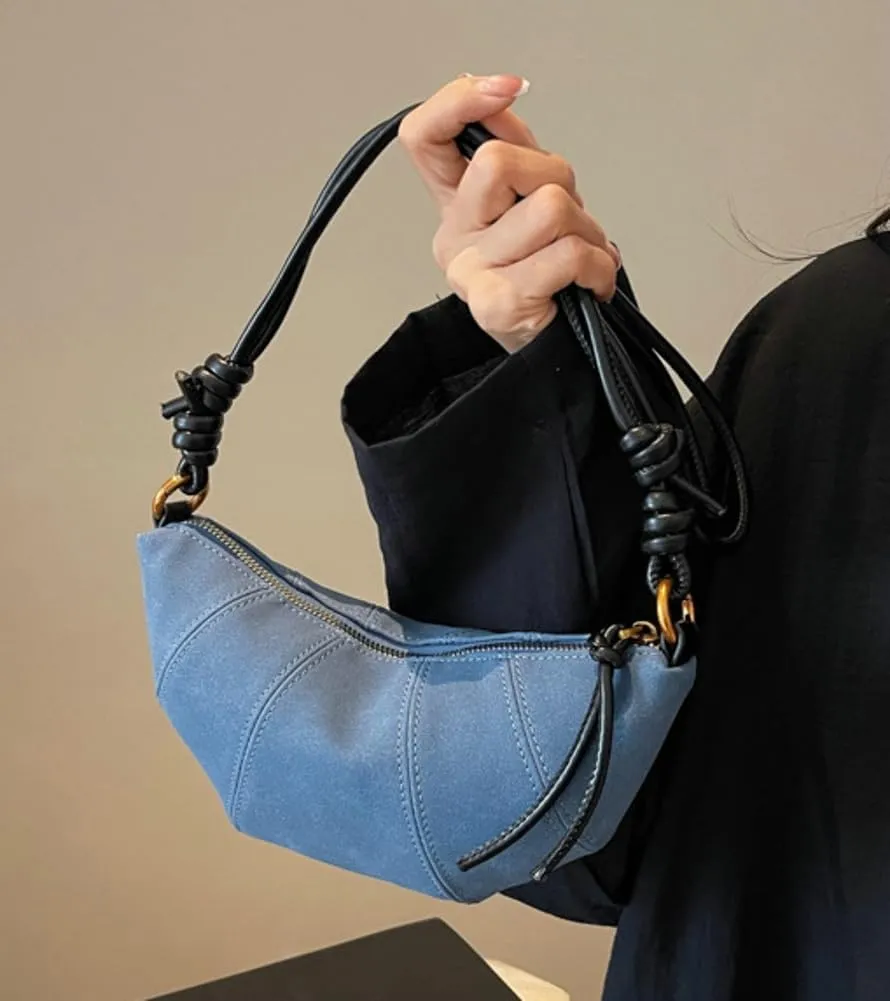 Retro Suede Handbag for Women Crescent Crossbody Bag Small Suede Shoulder Purse Dumpling Bag Half Moon Bag Fall