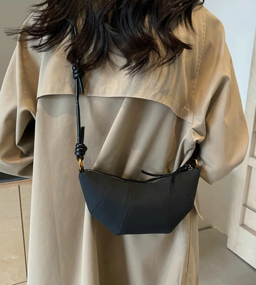 Retro Suede Handbag for Women Crescent Crossbody Bag Small Suede Shoulder Purse Dumpling Bag Half Moon Bag Fall