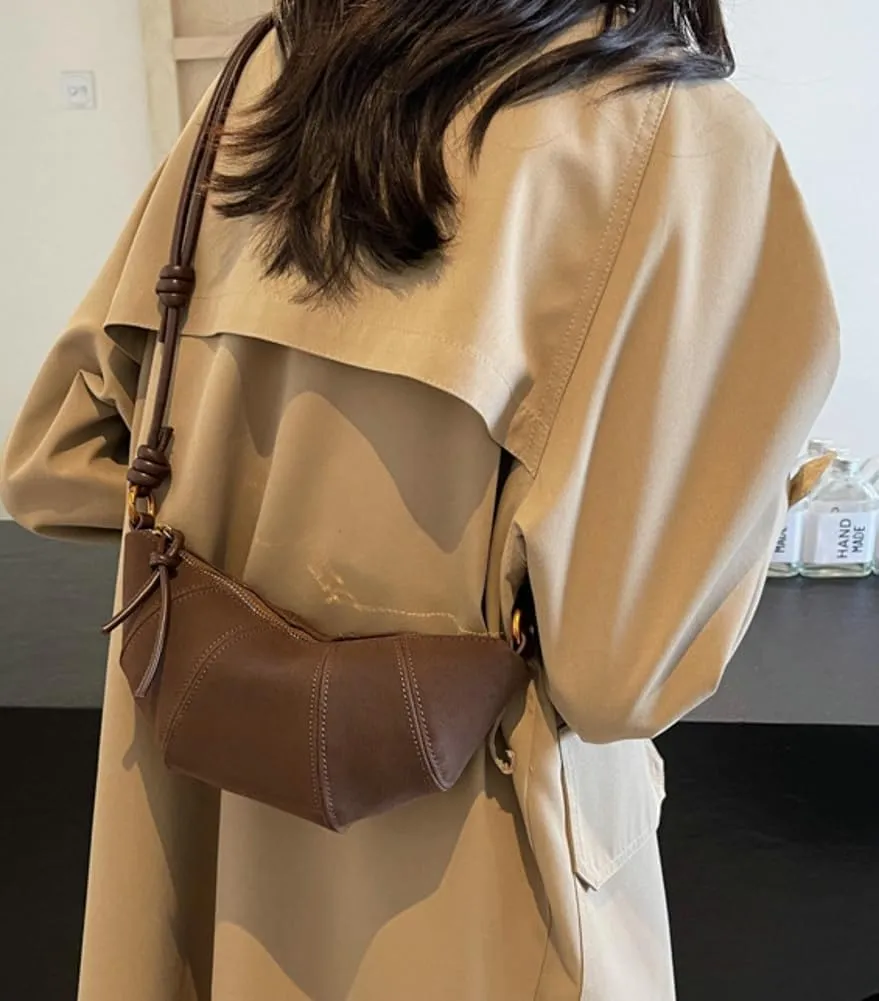 Retro Suede Handbag for Women Crescent Crossbody Bag Small Suede Shoulder Purse Dumpling Bag Half Moon Bag Fall