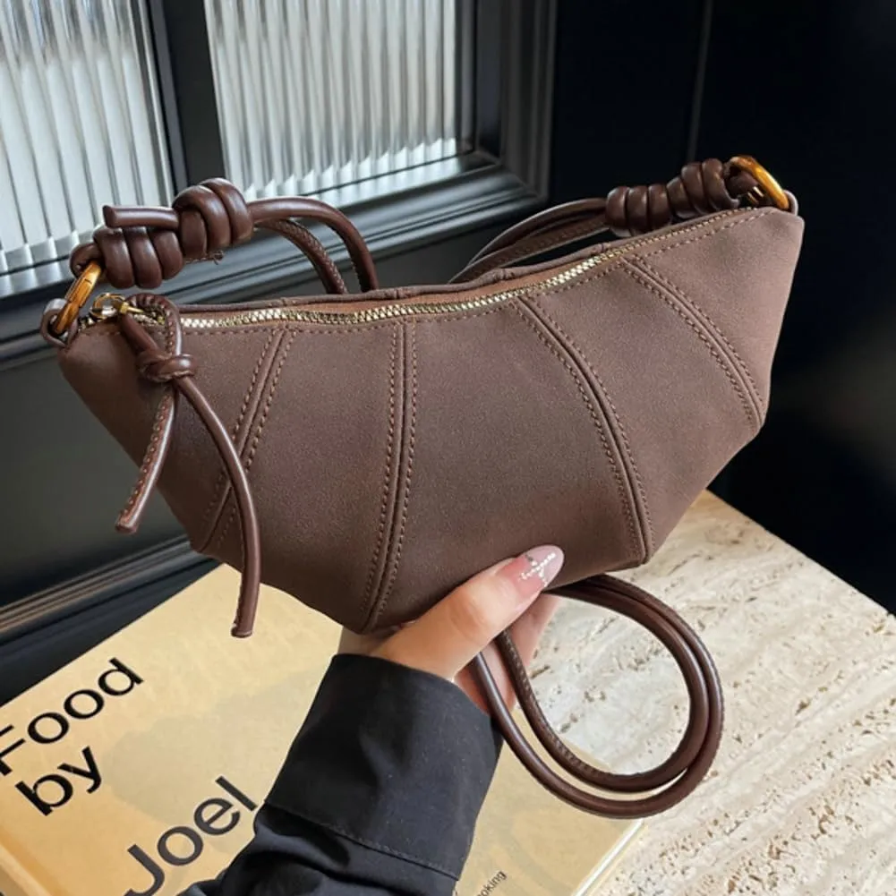 Retro Suede Handbag for Women Crescent Crossbody Bag Small Suede Shoulder Purse Dumpling Bag Half Moon Bag Fall