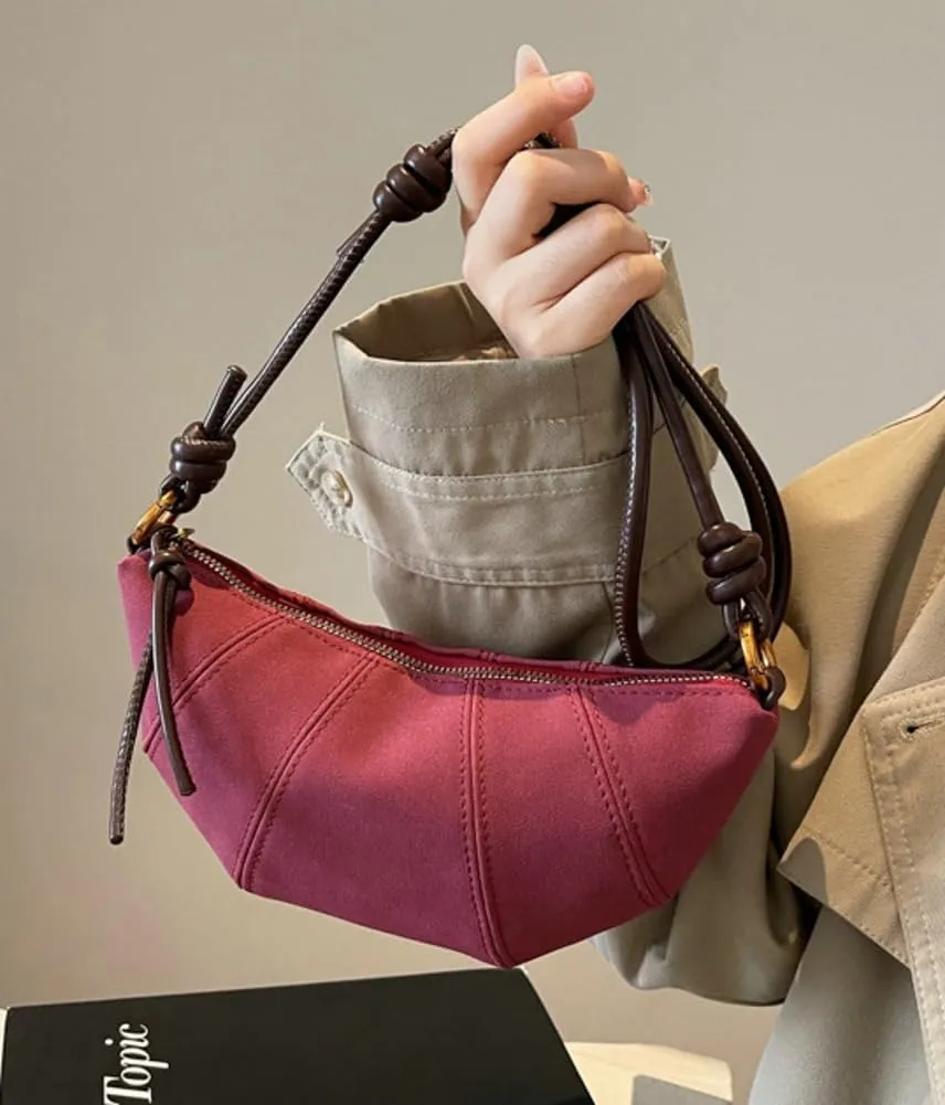 Retro Suede Handbag for Women Crescent Crossbody Bag Small Suede Shoulder Purse Dumpling Bag Half Moon Bag Fall