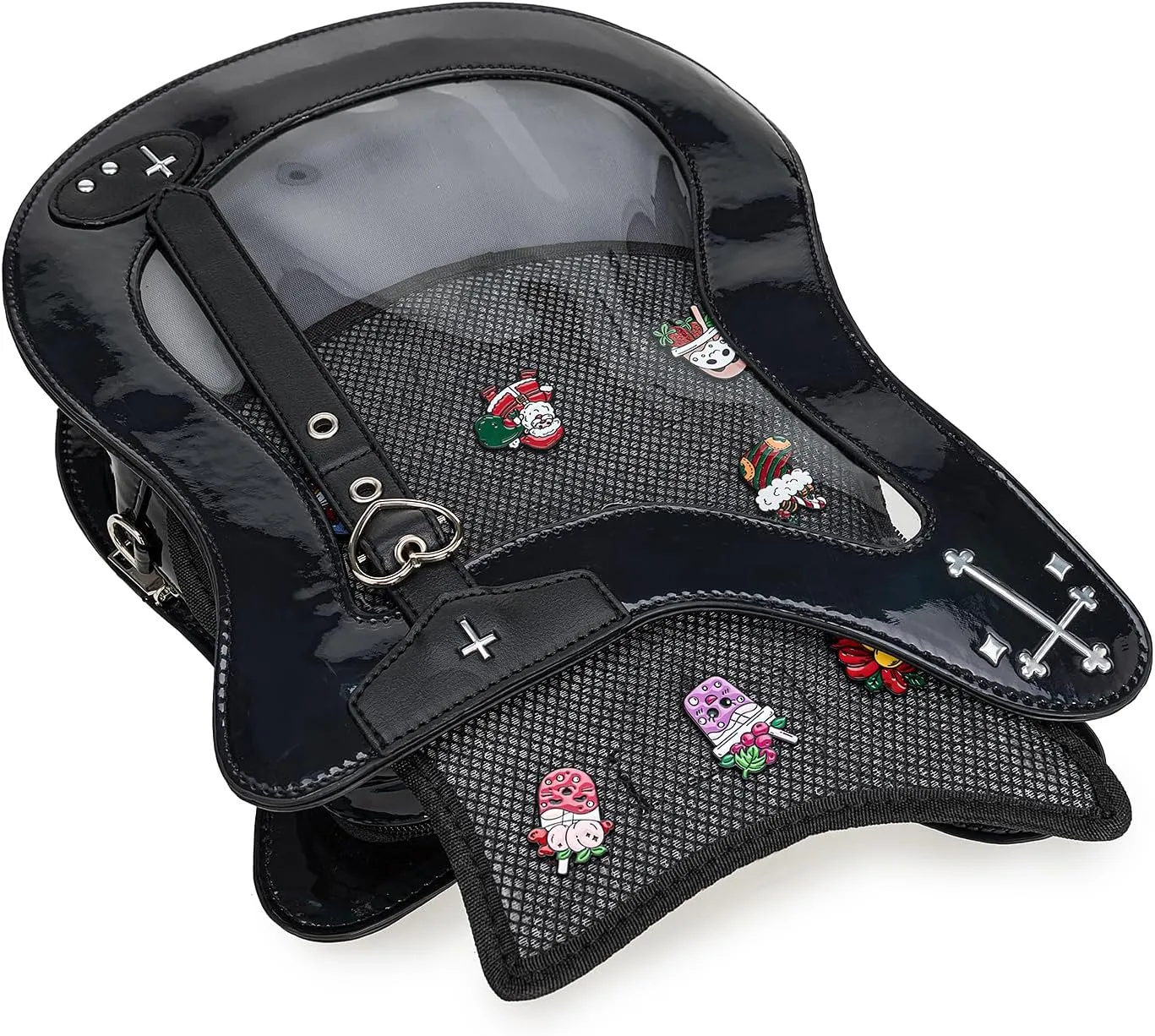 Rock Metal Guitar Ita Bag Crossbody Shoulder Bags Kawaii Cute Clear Window Pin Insert with a Removeable Strap