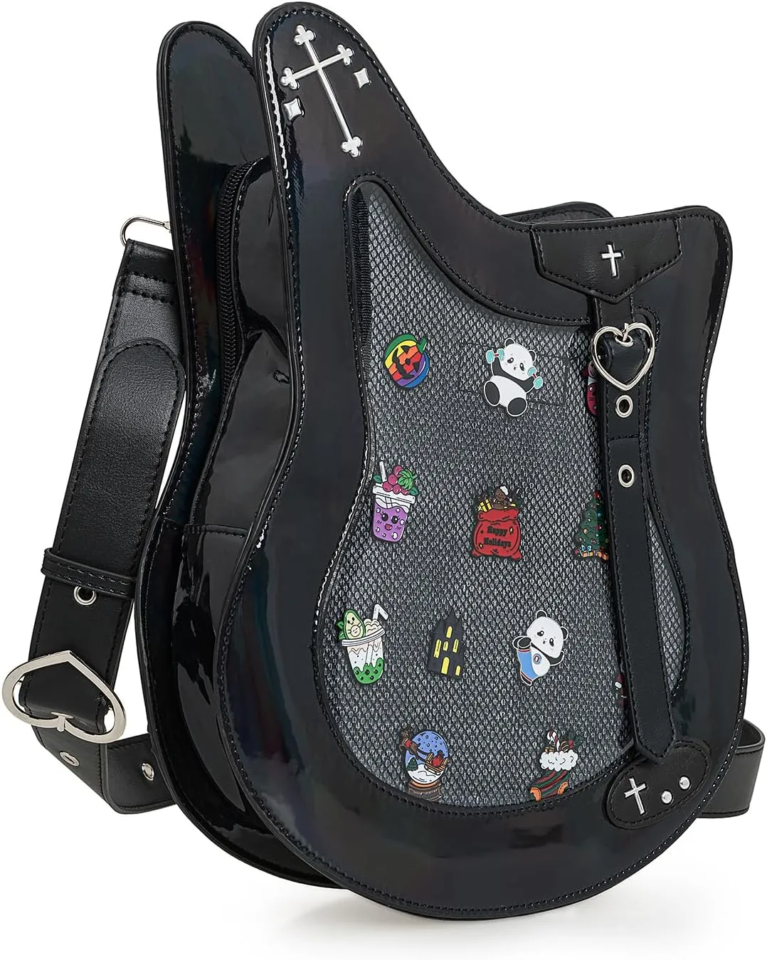 Rock Metal Guitar Ita Bag Crossbody Shoulder Bags Kawaii Cute Clear Window Pin Insert with a Removeable Strap