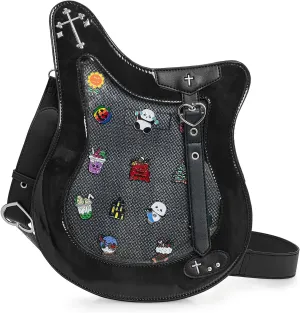 Rock Metal Guitar Ita Bag Crossbody Shoulder Bags Kawaii Cute Clear Window Pin Insert with a Removeable Strap