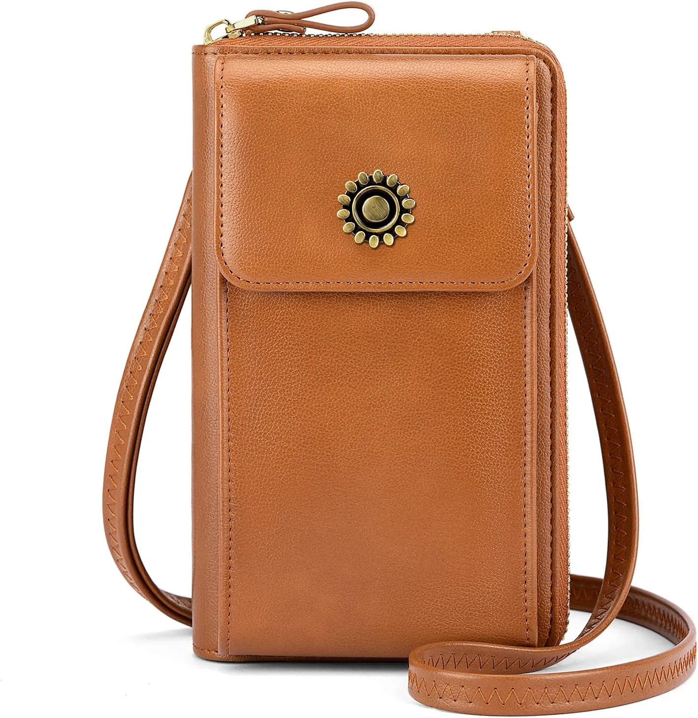 RONSIN Lightweight Small Crossbody Purse Cell Phone Bag for Women Mini Shoulder Bag Zip Wallet Purse with RFID Card Slots (Brown Purse)