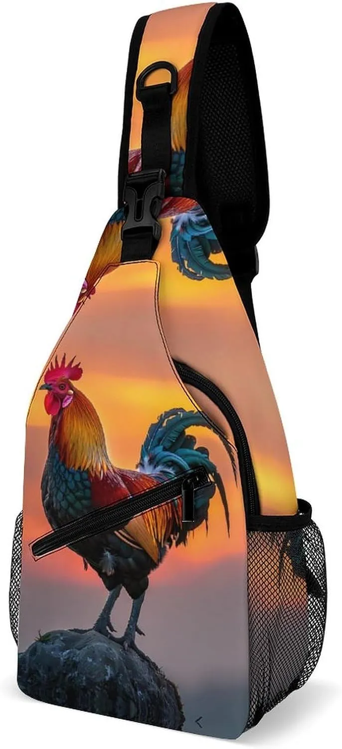 Rooster Sunrise Crossbody Bag Over Shoulder Sling Backpack Casual Cross Chest Side Pouch 38x20cm