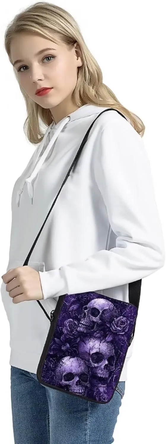 Rose Skeleton Small Crossbody Bags for Women Purple Mini Cell Phone Purses with Crossbody Strap Phone Wallet Shoulder Bag Travel Bag