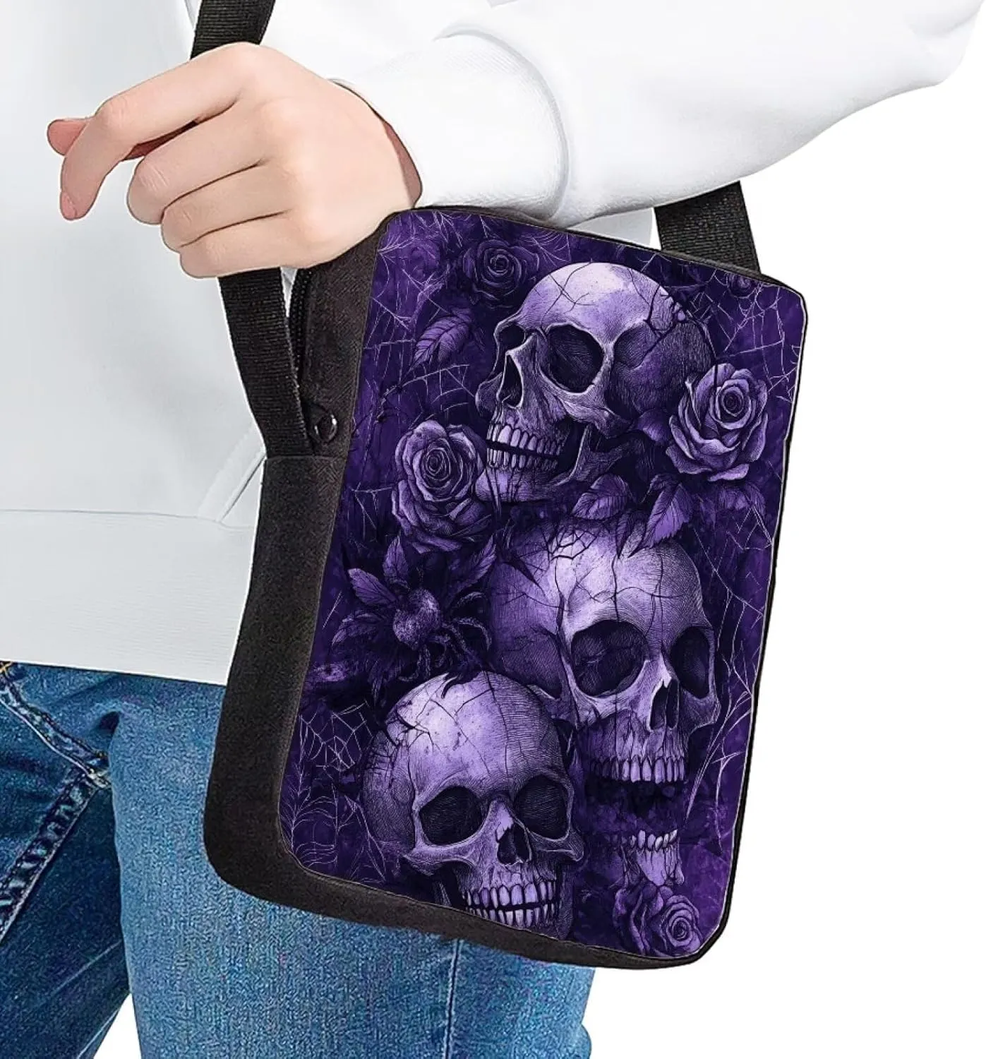 Rose Skeleton Small Crossbody Bags for Women Purple Mini Cell Phone Purses with Crossbody Strap Phone Wallet Shoulder Bag Travel Bag