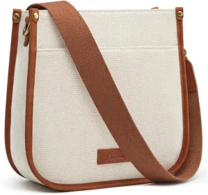 S-ZONE Crossbody Bags for Women Canvas Leather Shoulder Bag Trendy Purses with Wide Strap