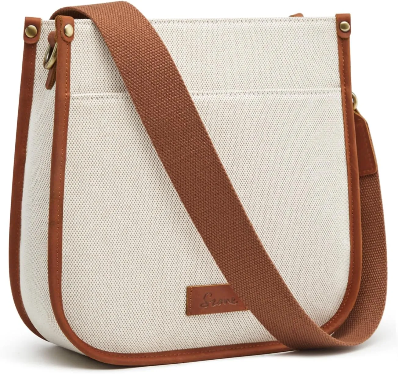 S-ZONE Crossbody Bags for Women Canvas Leather Shoulder Bag Trendy Purses with Wide Strap