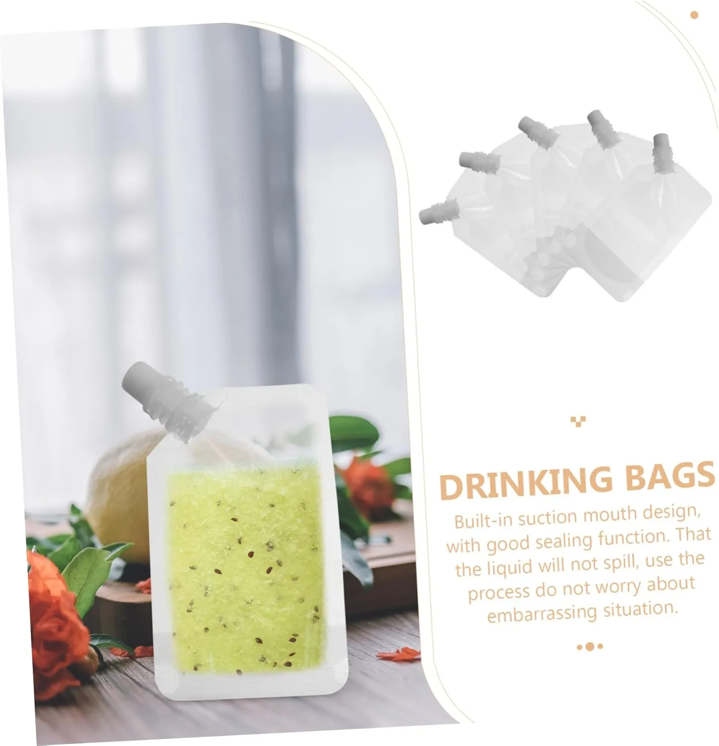 Safe Food Grade Plastic Juice Bag Leakproof Pouch for Camping Hiking Travel