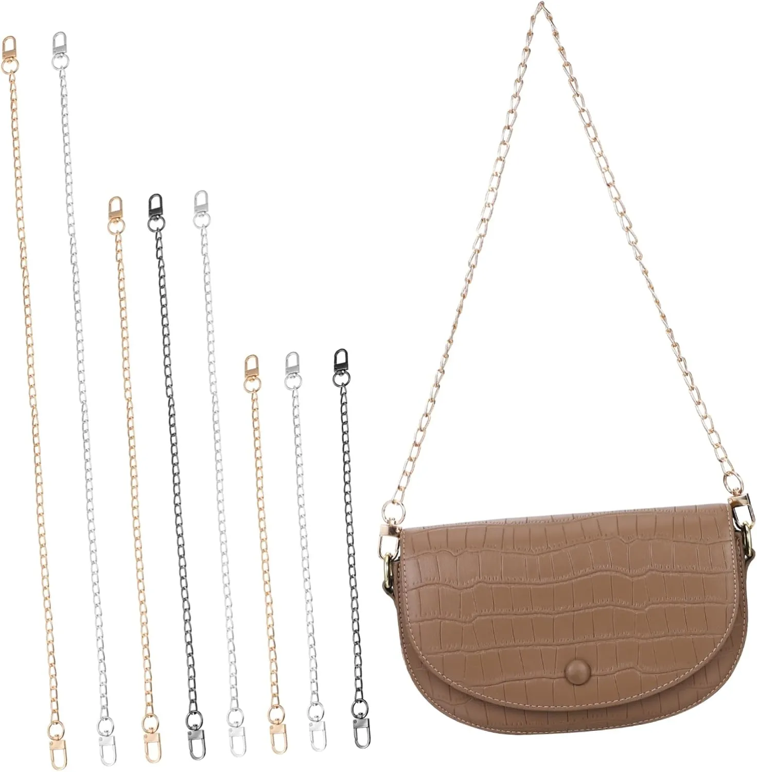 SAFIGLE 8pcs Metal Bag Flat Chains Purse Chain Straps Crossbody Bag Link Extender for Diy Projects