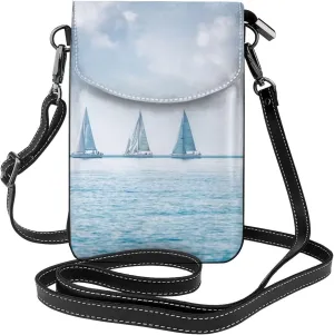 Sail Boats Sea Regatta Race Women Cell Phone Purse Small Leather Crossbody Shoulder Bag Card Holder Wallet