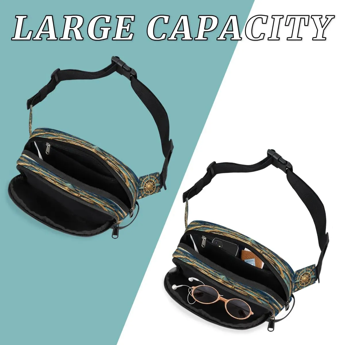 Sailing Compass Men's and Women's Waist Pack Crossbody Magic Compass Waist Pack Running Strap, Adjustable Shoulder Strap - For Hiking and Running Exercise Fitness