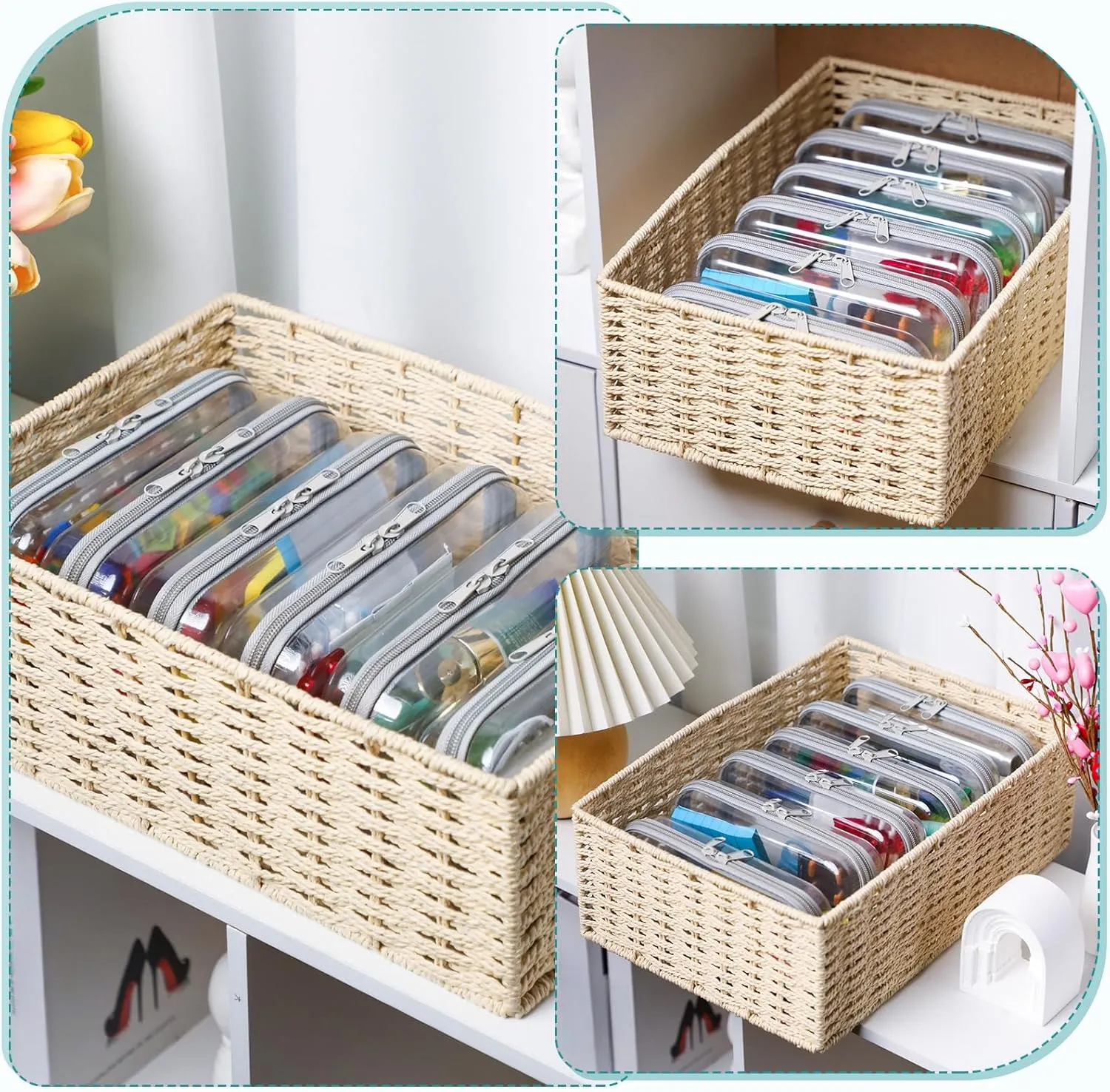 Sanwuta 6 Pcs Clear Hard Zipper Case Hard Plastic Zipper Pouches Makeup Bag Transparent Cases for Snacks Plastic Storage Organizer Portable Box for Travel