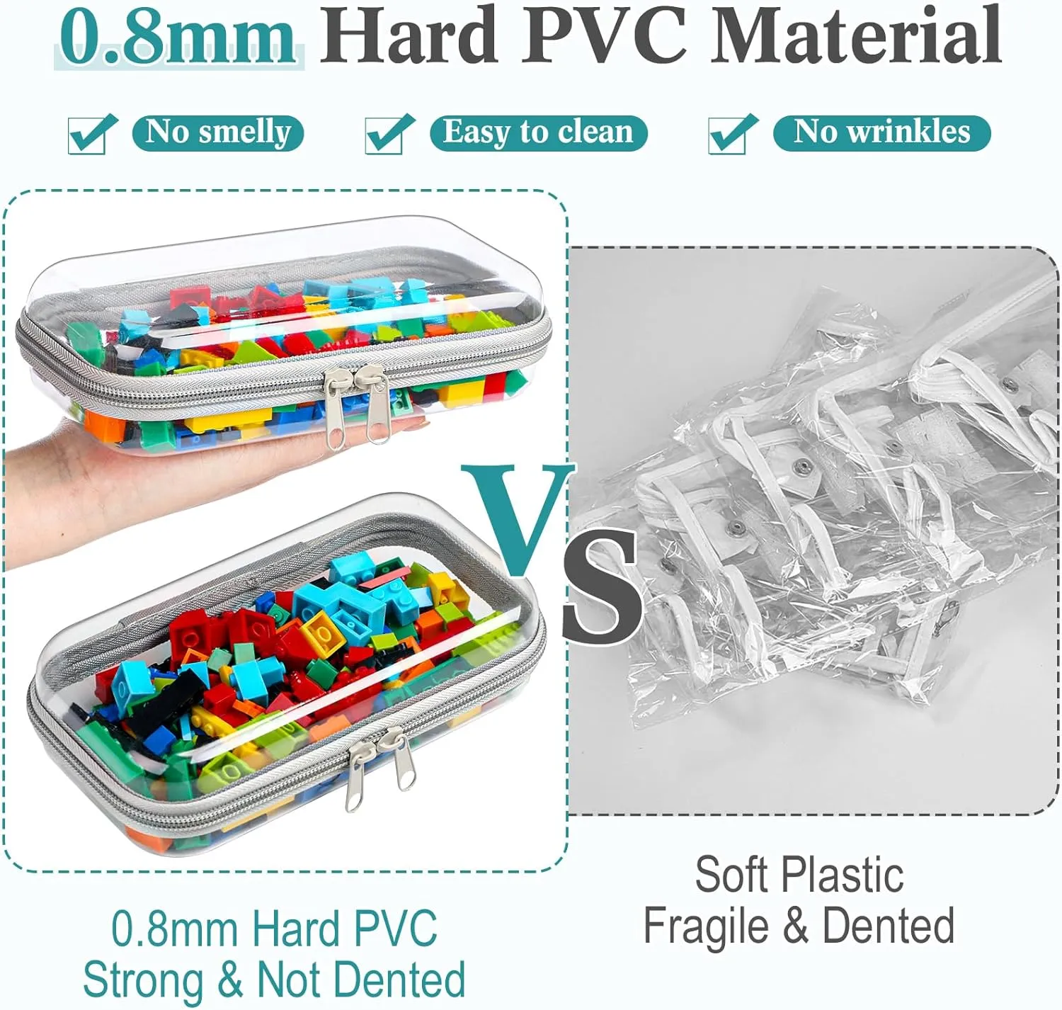 Sanwuta 6 Pcs Clear Hard Zipper Case Hard Plastic Zipper Pouches Makeup Bag Transparent Cases for Snacks Plastic Storage Organizer Portable Box for Travel