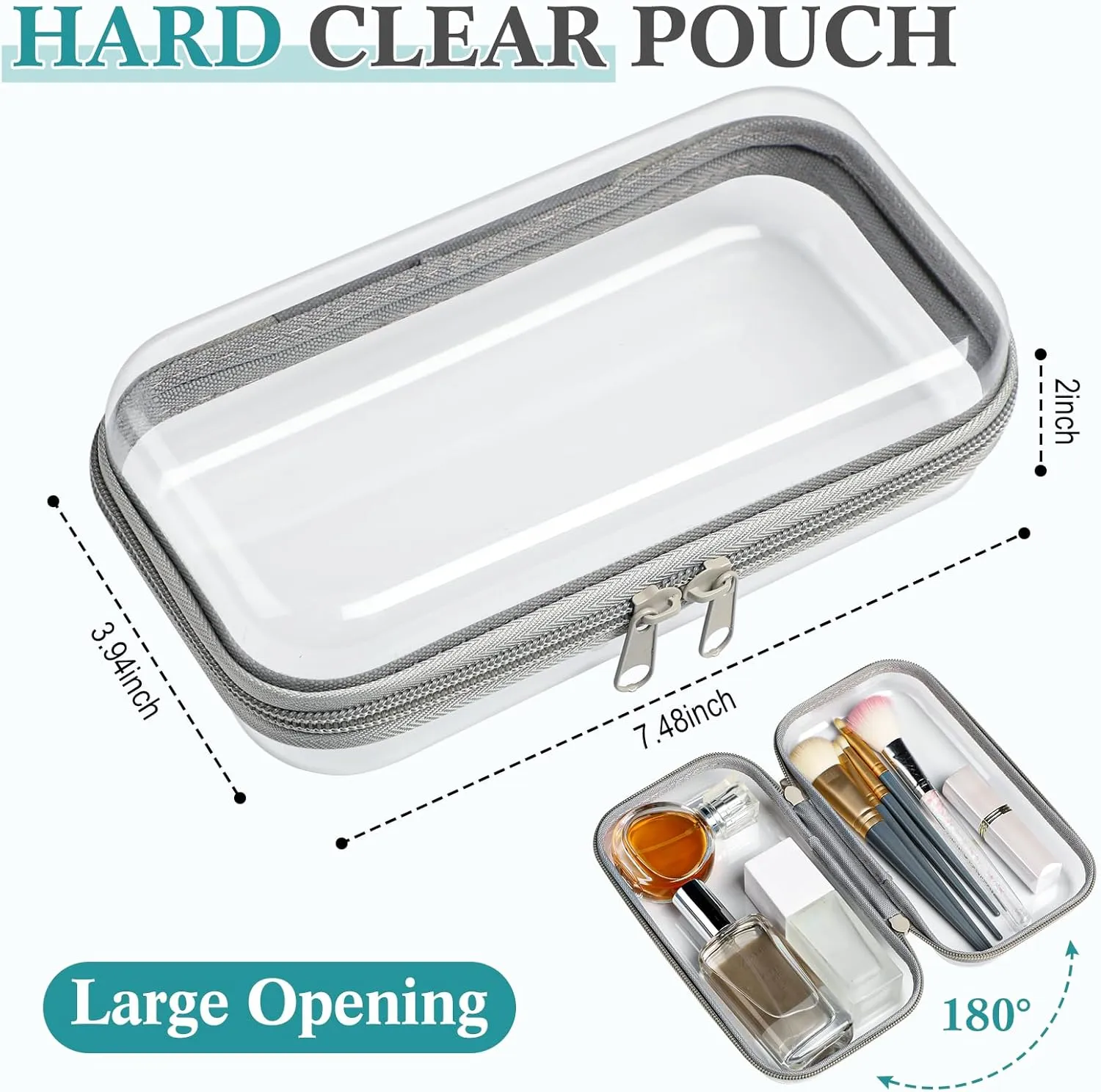 Sanwuta 6 Pcs Clear Hard Zipper Case Hard Plastic Zipper Pouches Makeup Bag Transparent Cases for Snacks Plastic Storage Organizer Portable Box for Travel