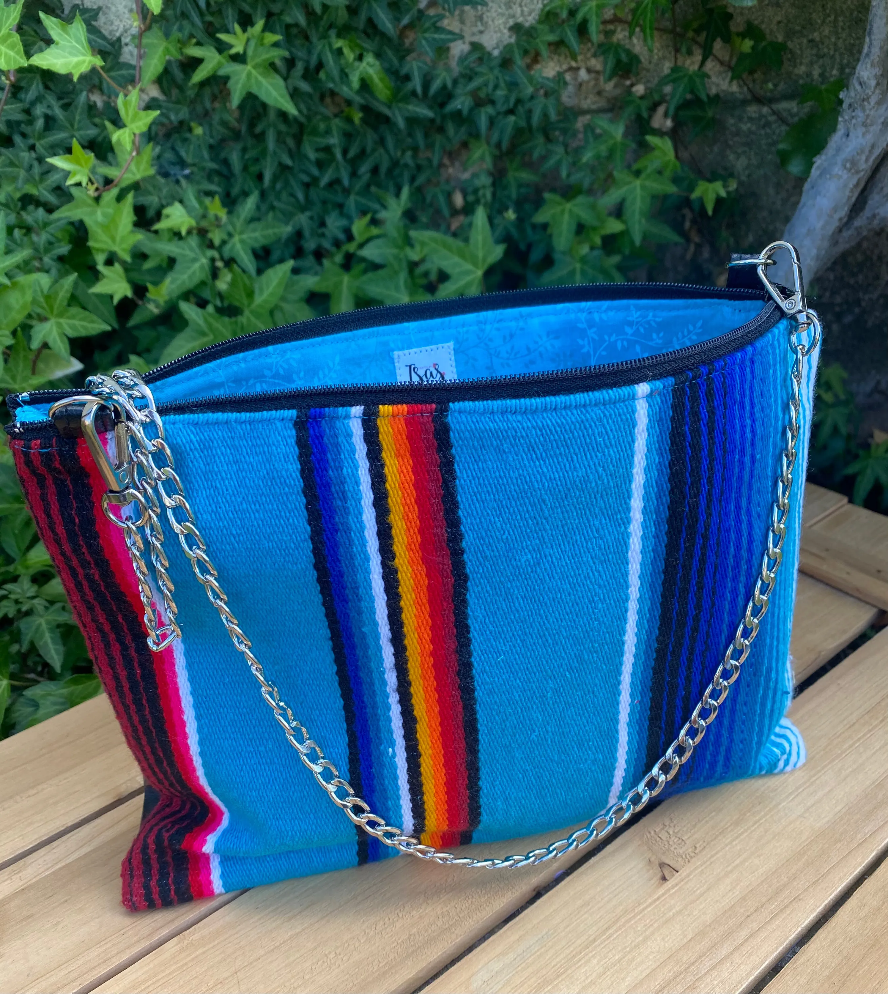 Sarape  Crossbody / Teal lining, gold chain