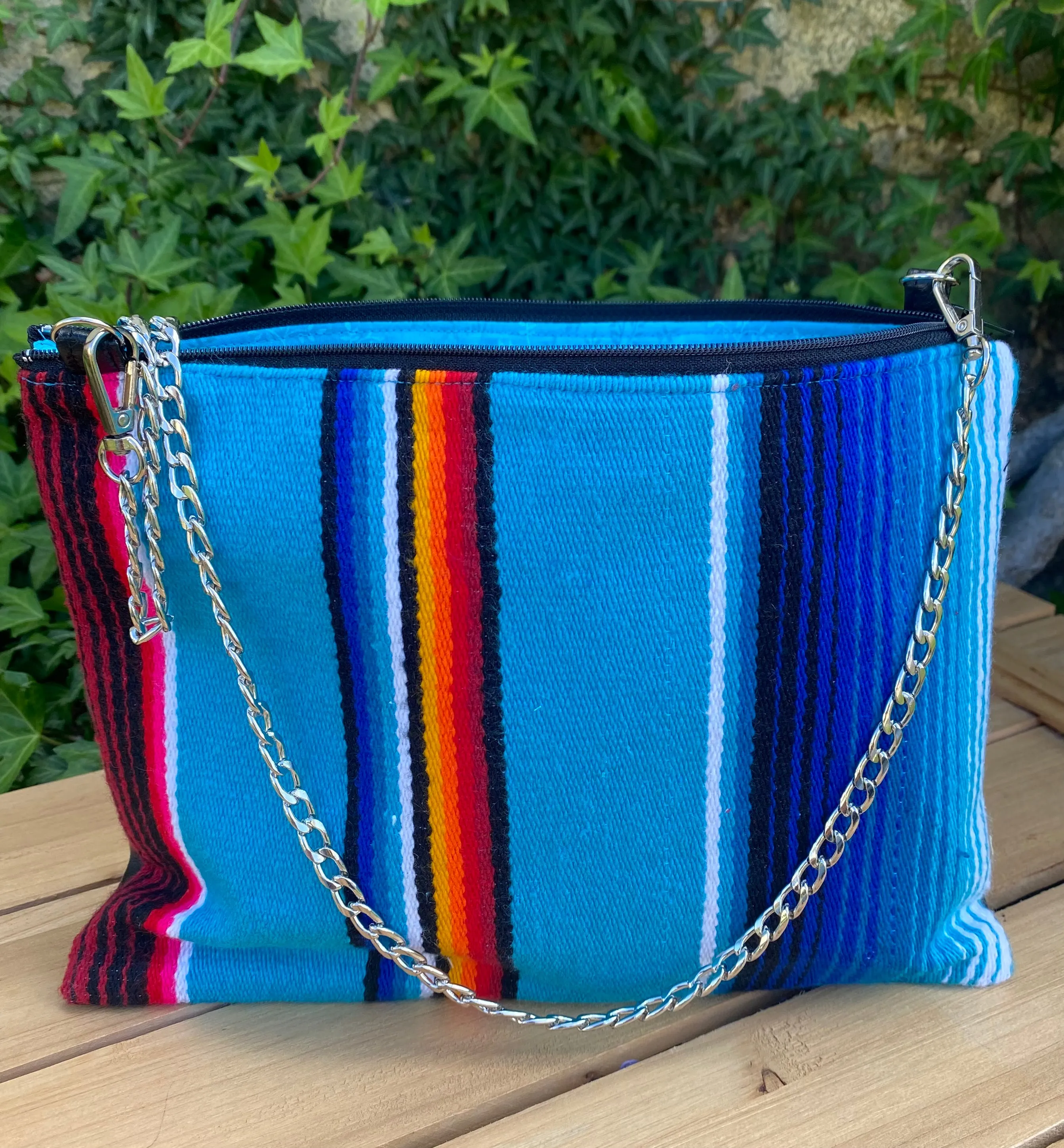 Sarape  Crossbody / Teal lining, gold chain