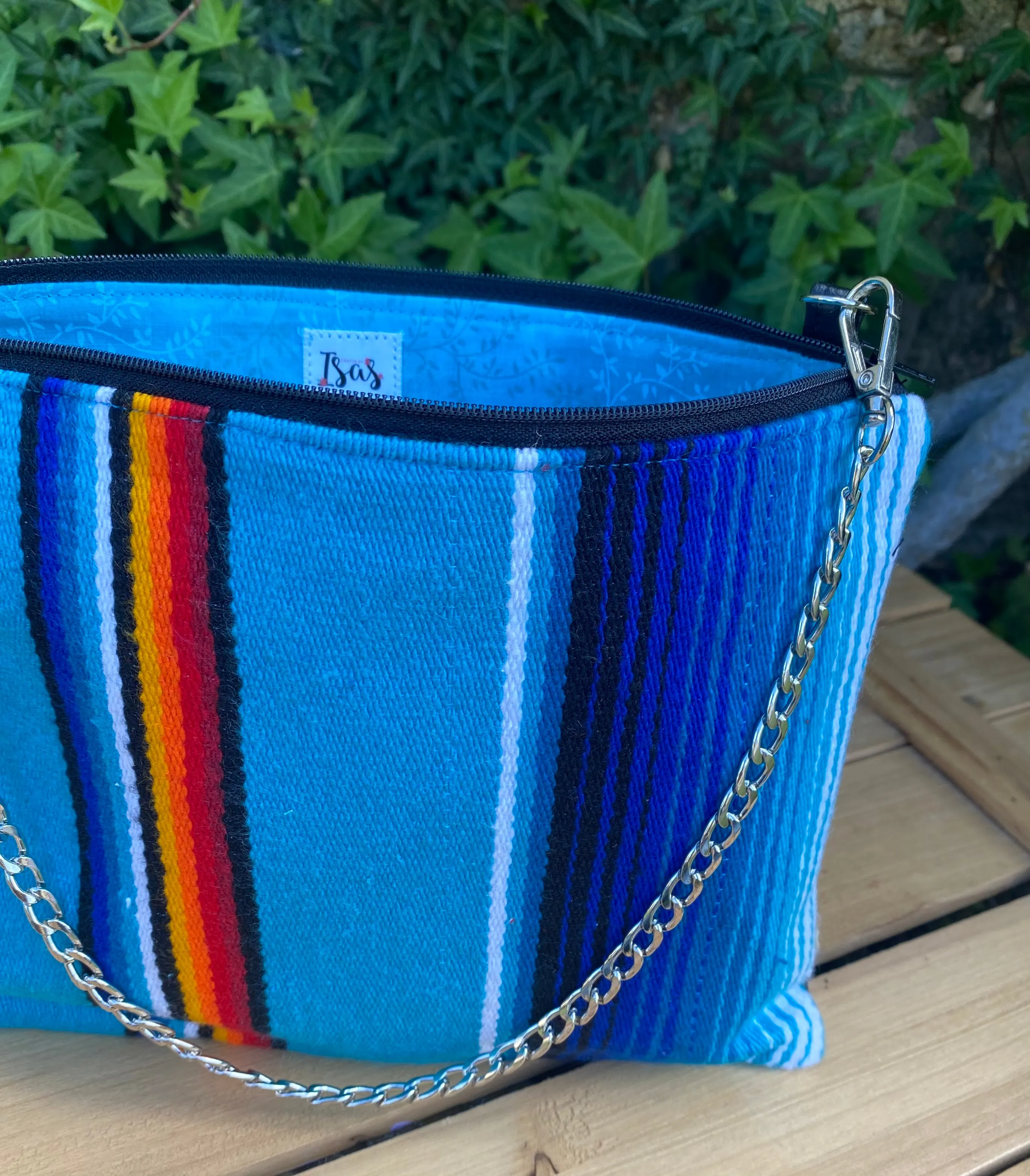 Sarape  Crossbody / Teal lining, gold chain