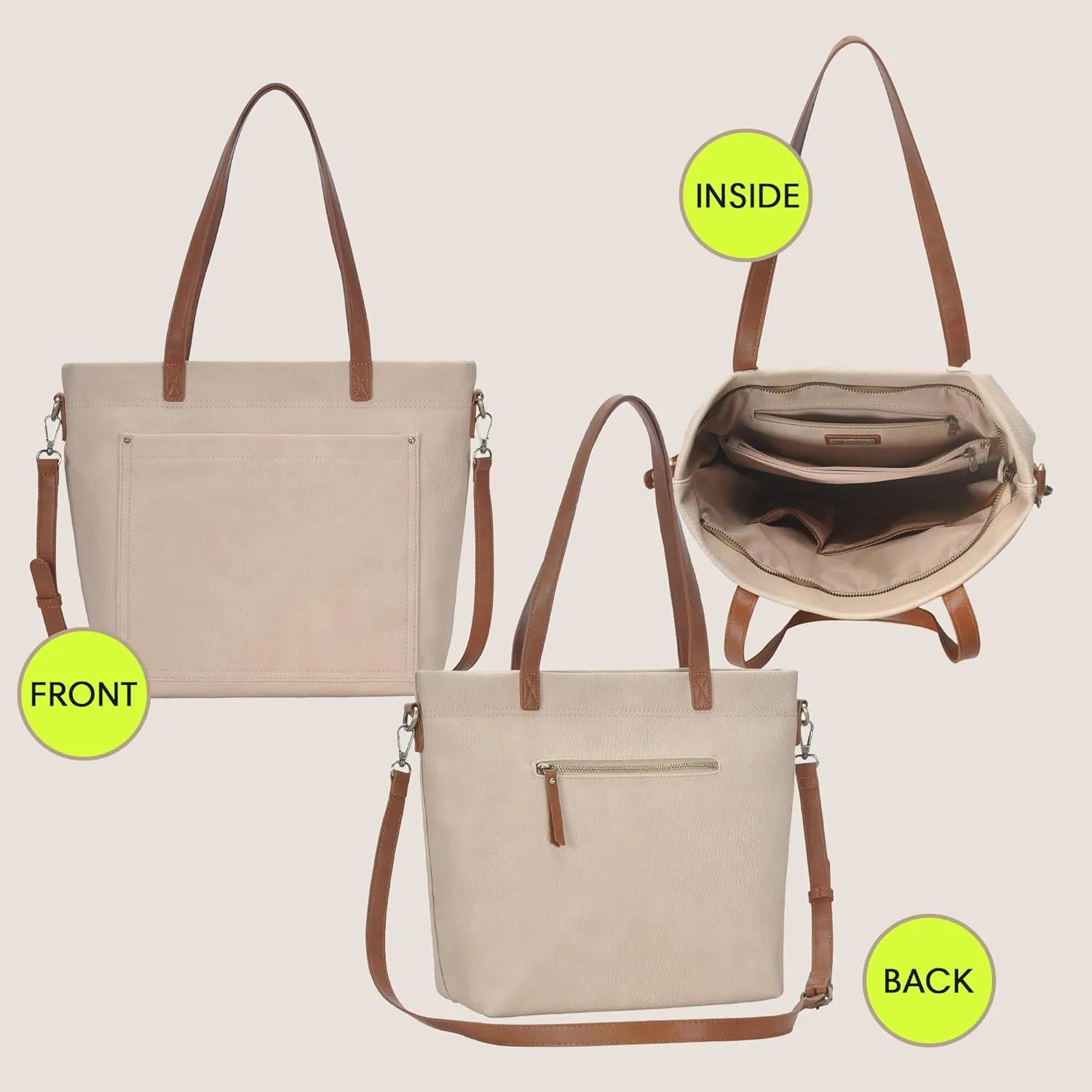 Sasha   Sofi Addison Tote | Vegan Leather Tote with Contract Double Handles and Detachable Crossbody strap