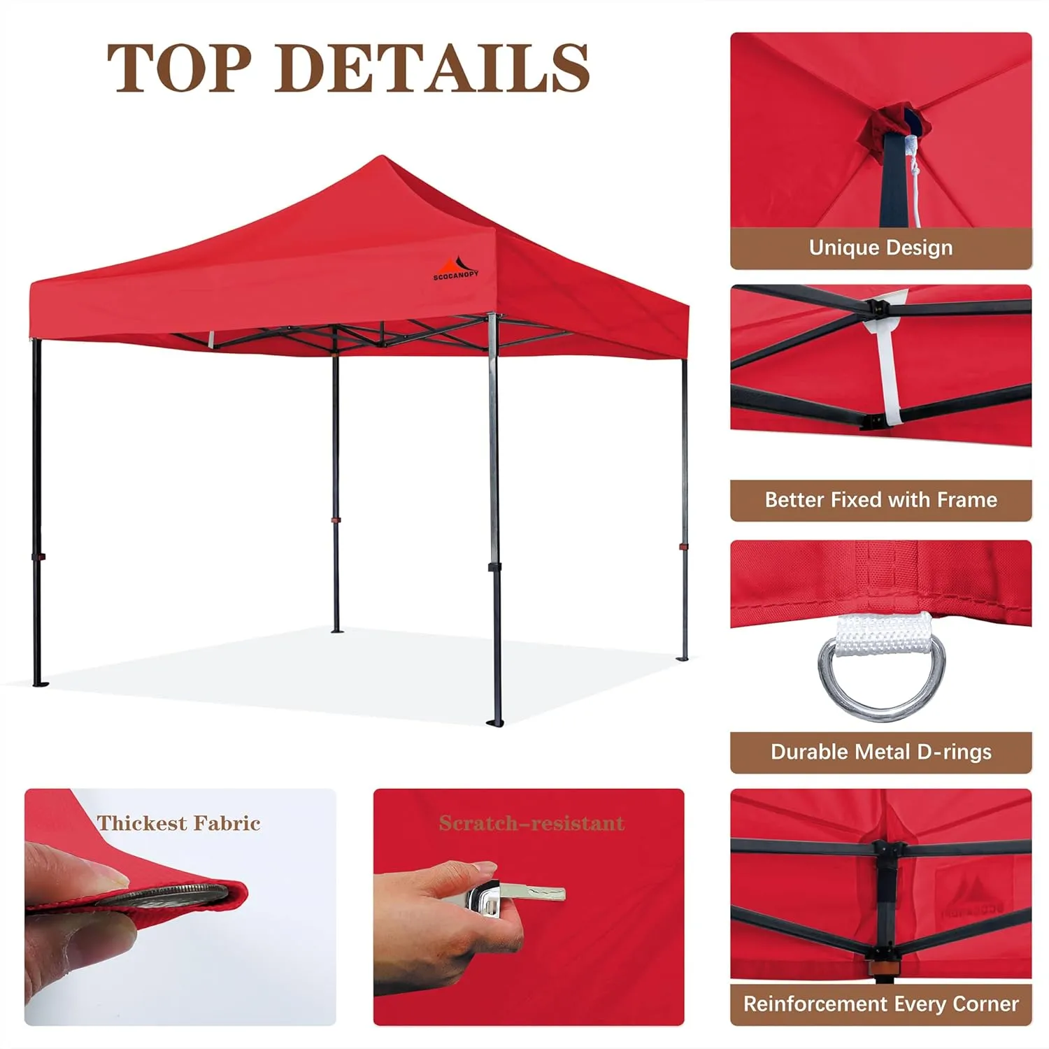 SCOCANOPY Commercial 10x10 Canopy Replacement Canopy Top,Canopy Cover ONLY (red)