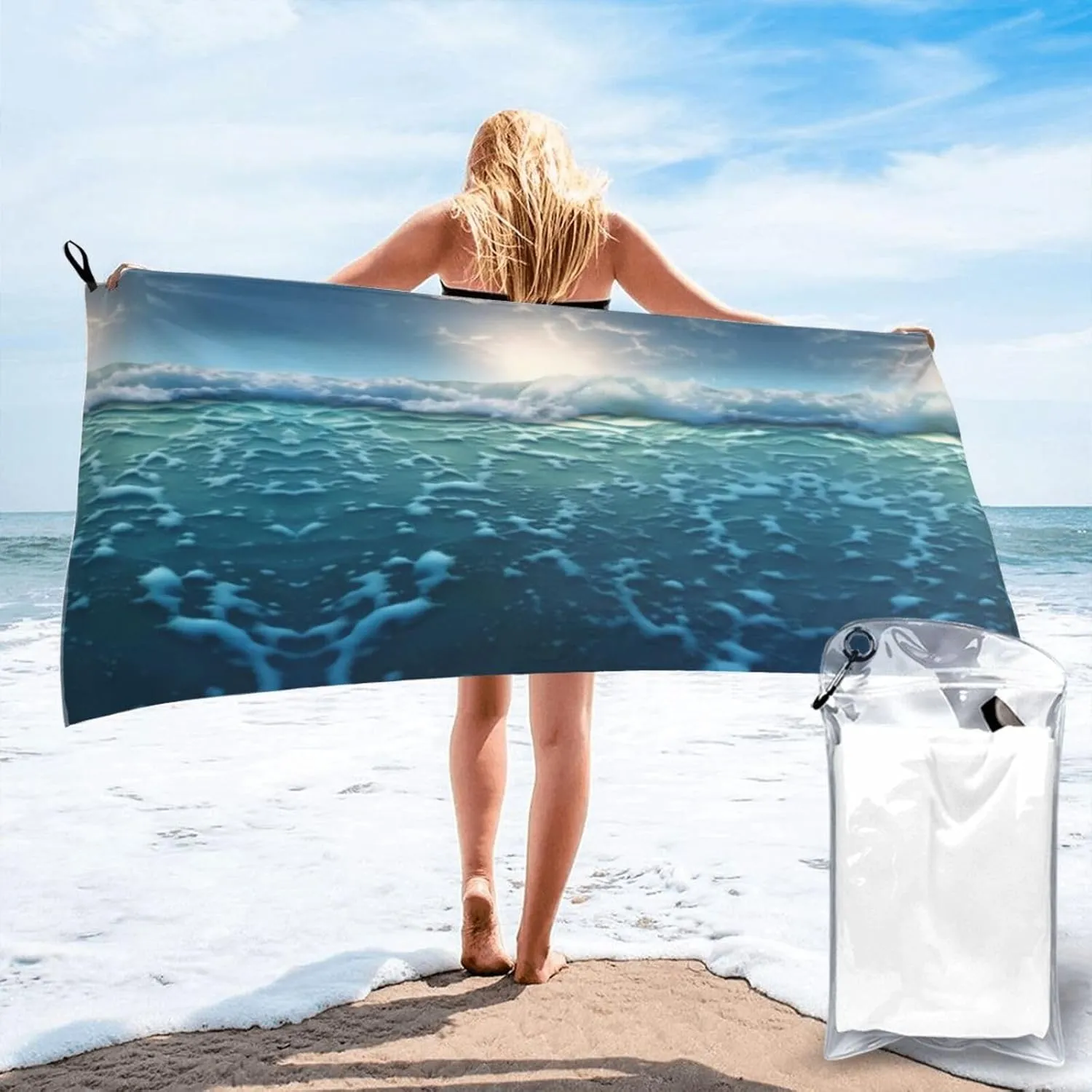 Sea Premium Compact Microfiber Travel Towel-Featherlight & Quick Dry,Sand-Resistant Beach Towel for Swimming,Camping,Vacation Essentials with Carry Pouch