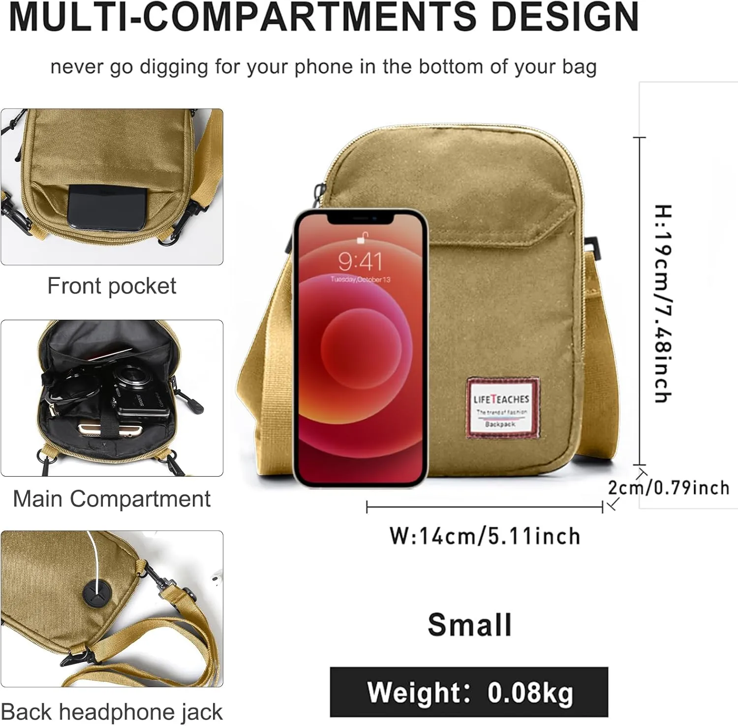 SEAFEW Mini Crossbody Bag Shoulder Bag for Men, Small Messenger Satchel Bag for Women