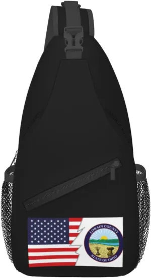Seal Of Lorain County Ohio And America Crossbody Bags For Women Men Chest Backpack Gym Shoulder Bag Travel Outdoor Sports Casual Crossbody Bags