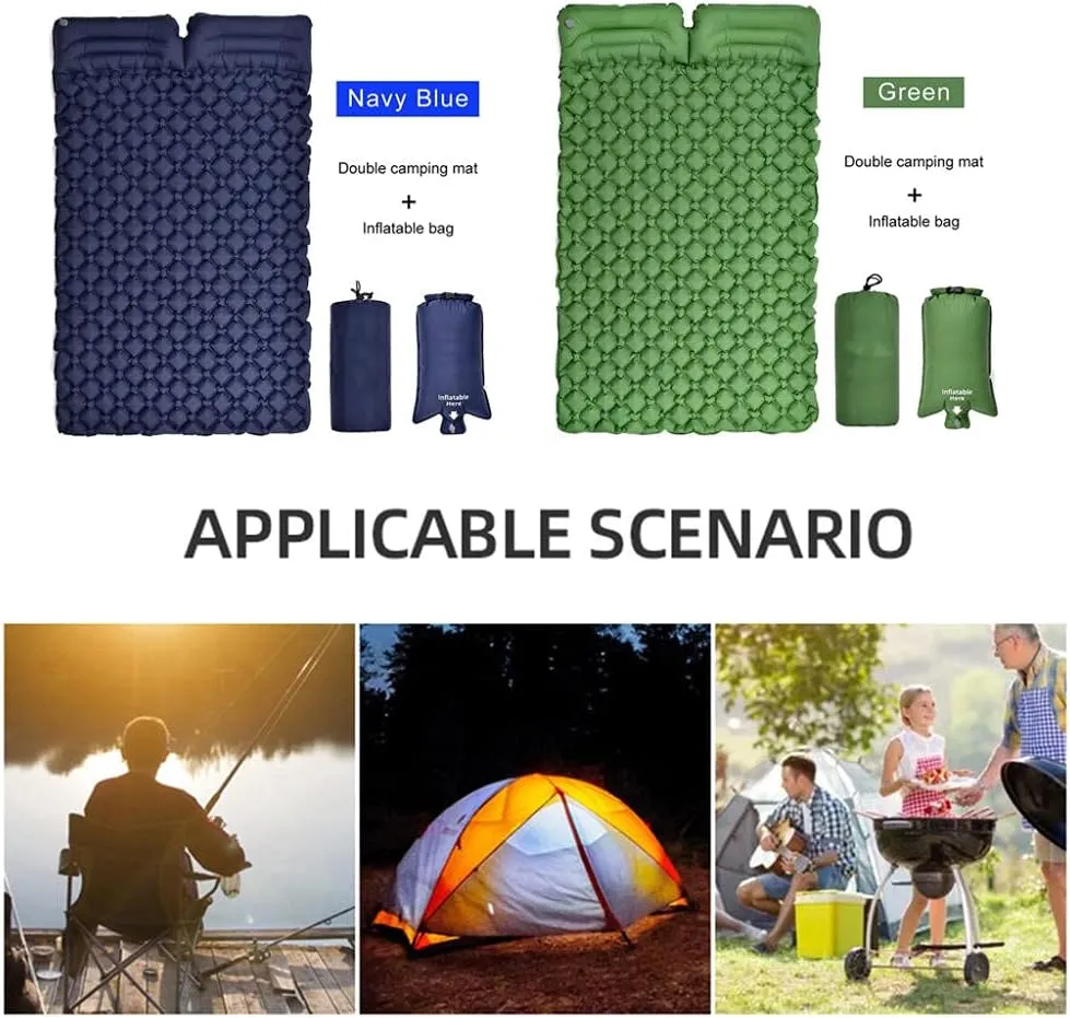 Self Inflating Double Camping Mat with Pump, 2 People Ultralight Portable Camping Sleeping Mat with Pillow, Waterproof Camping Roll Mat for Hiking Backpacking and Camping
