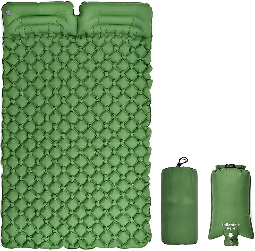 Self Inflating Double Camping Mat with Pump, 2 People Ultralight Portable Camping Sleeping Mat with Pillow, Waterproof Camping Roll Mat for Hiking Backpacking and Camping