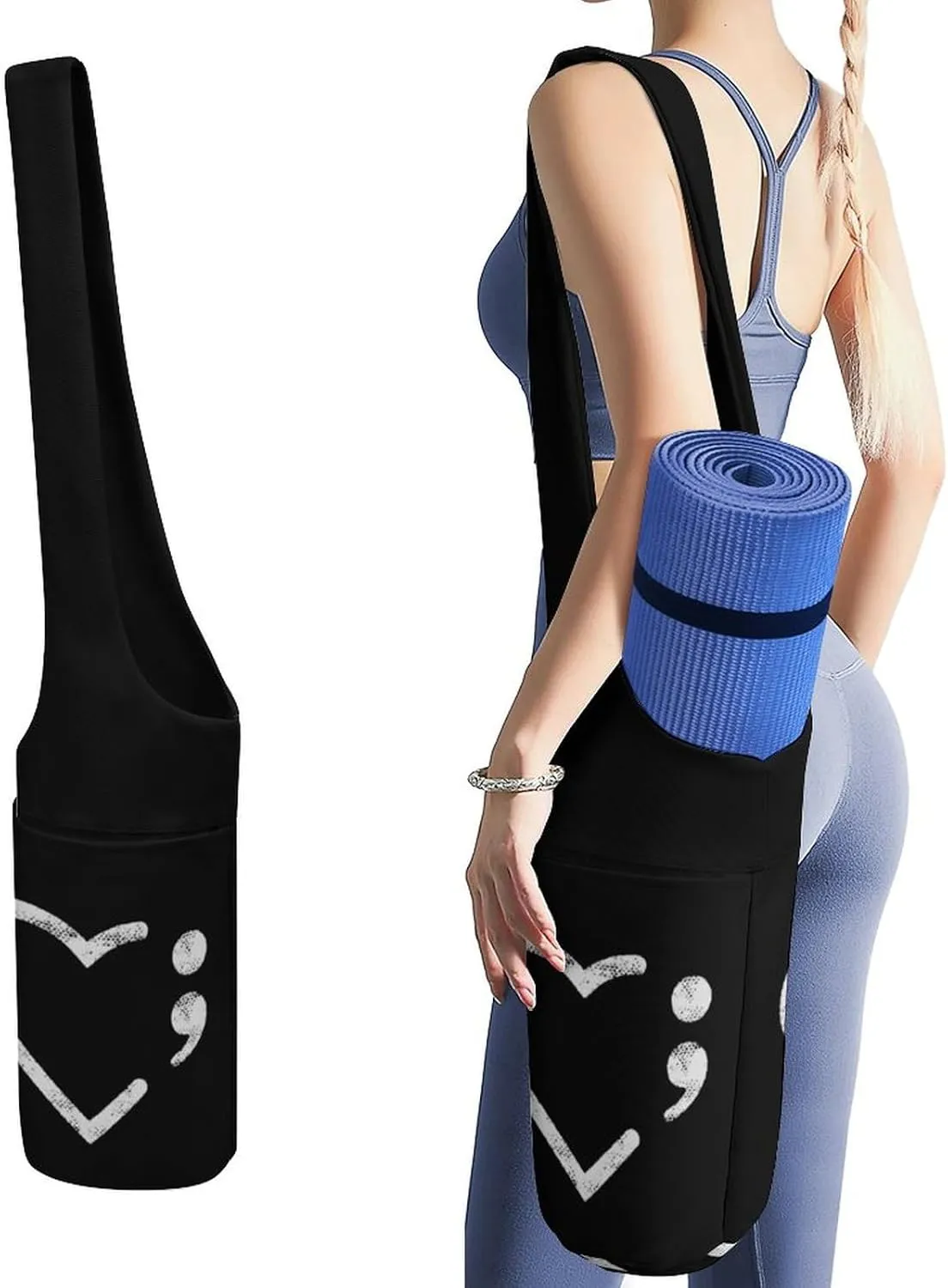 Semicolon Suicide Prevention Lightweight Yoga Mat Bag with Pockets Portable Canvas Carrying Shoulder Bags for Women Men