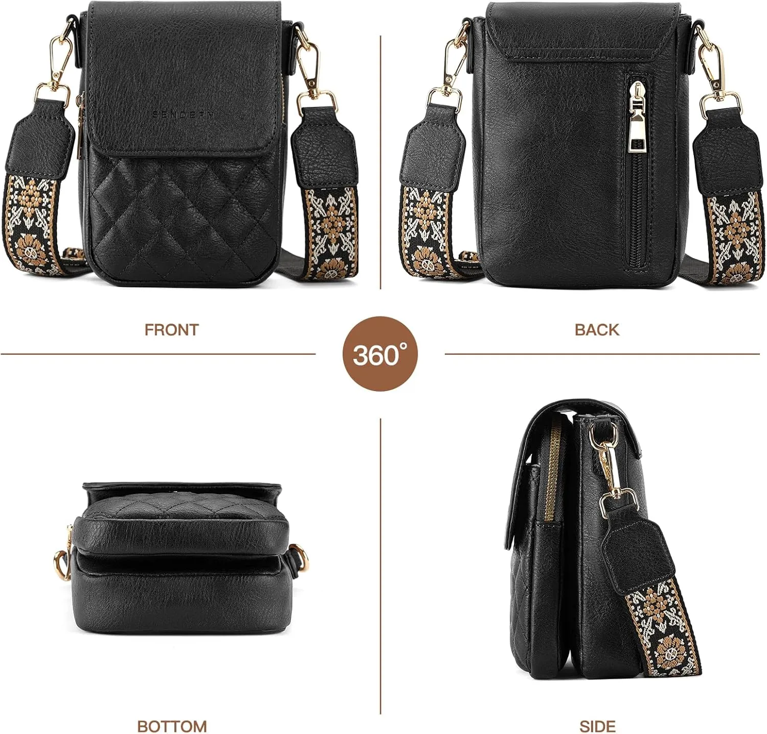 SENDEFN Small Crossbody Bags for Women Cell Phone Bag Leather Wallet Purses Adjustable Strap