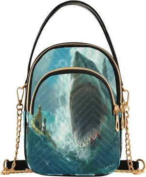Shark Biting The Raft Crossbody Handbags for Women Casual Leather Shoulder Phone Purse