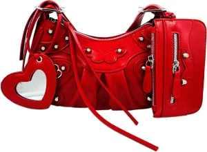 Shoulder Bag for Women, Leather Hobo Bag, Punk Style Y2k Crossbody Purse with Rivet