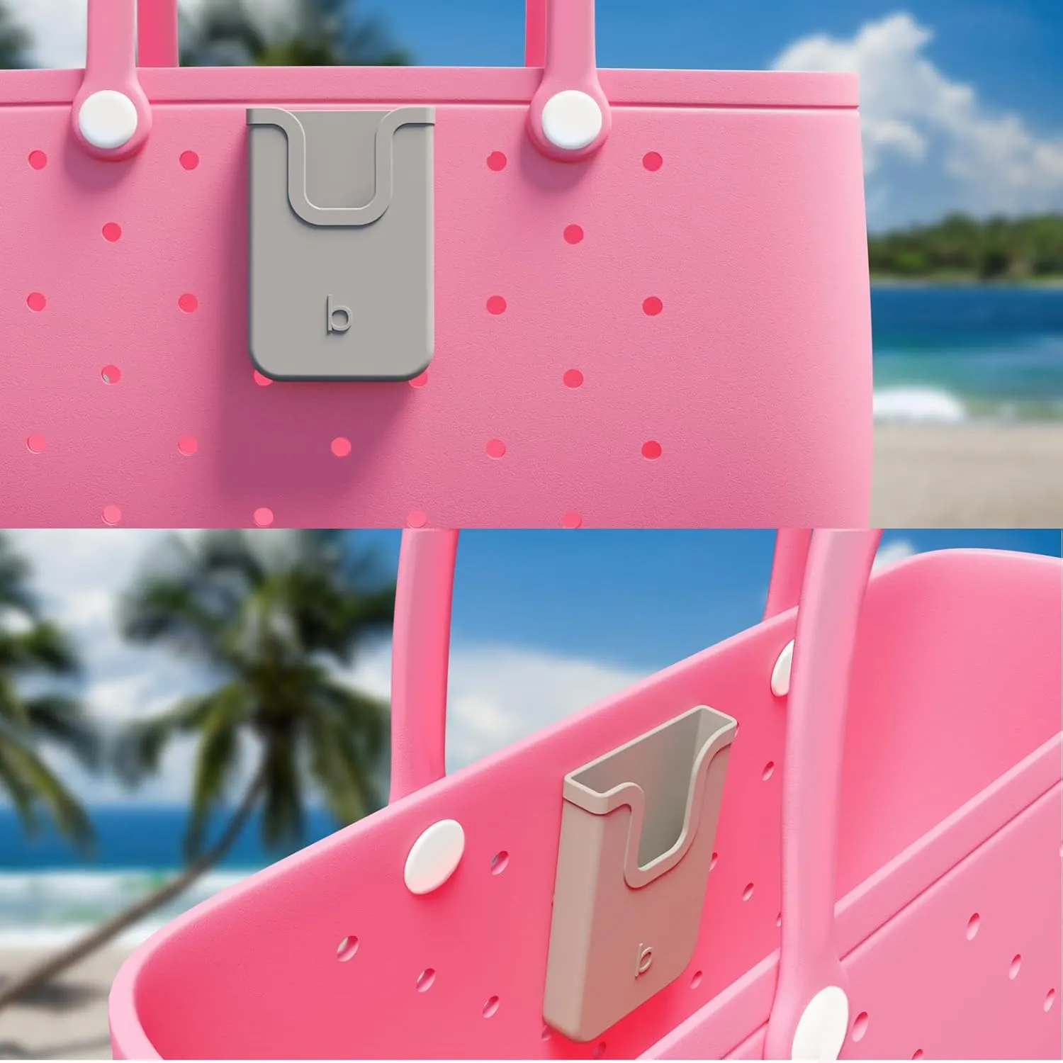 Silicone Phone Holder Compatible with Bogg Bag, Soft Silicone Charm Insert Accessories and Attachment for Bogg Beach Bags, Generic Portable Size Fits for iPhone and Android Phones Grey
