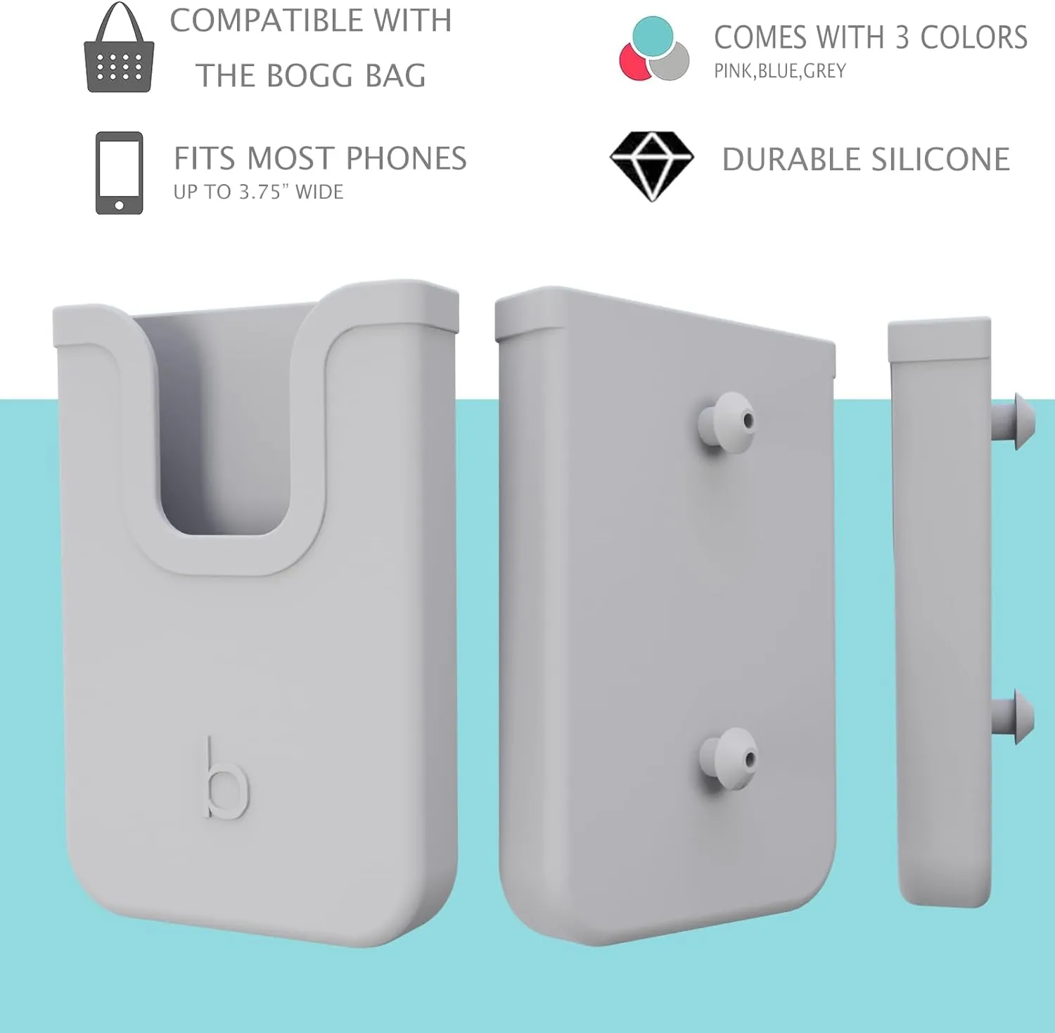 Silicone Phone Holder Compatible with Bogg Bag, Soft Silicone Charm Insert Accessories and Attachment for Bogg Beach Bags, Generic Portable Size Fits for iPhone and Android Phones Grey
