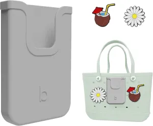 Silicone Phone Holder Compatible with Bogg Bag, Soft Silicone Charm Insert Accessories and Attachment for Bogg Beach Bags, Generic Portable Size Fits for iPhone and Android Phones Grey