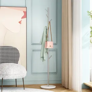 Silver Coat Racks, Metal Coat Rack Freestanding with Hooks, Entryway Coat Rack Stand, Coat Racks with Marble Base, Coat Tree for Hanging Clothes, Hats, Bags