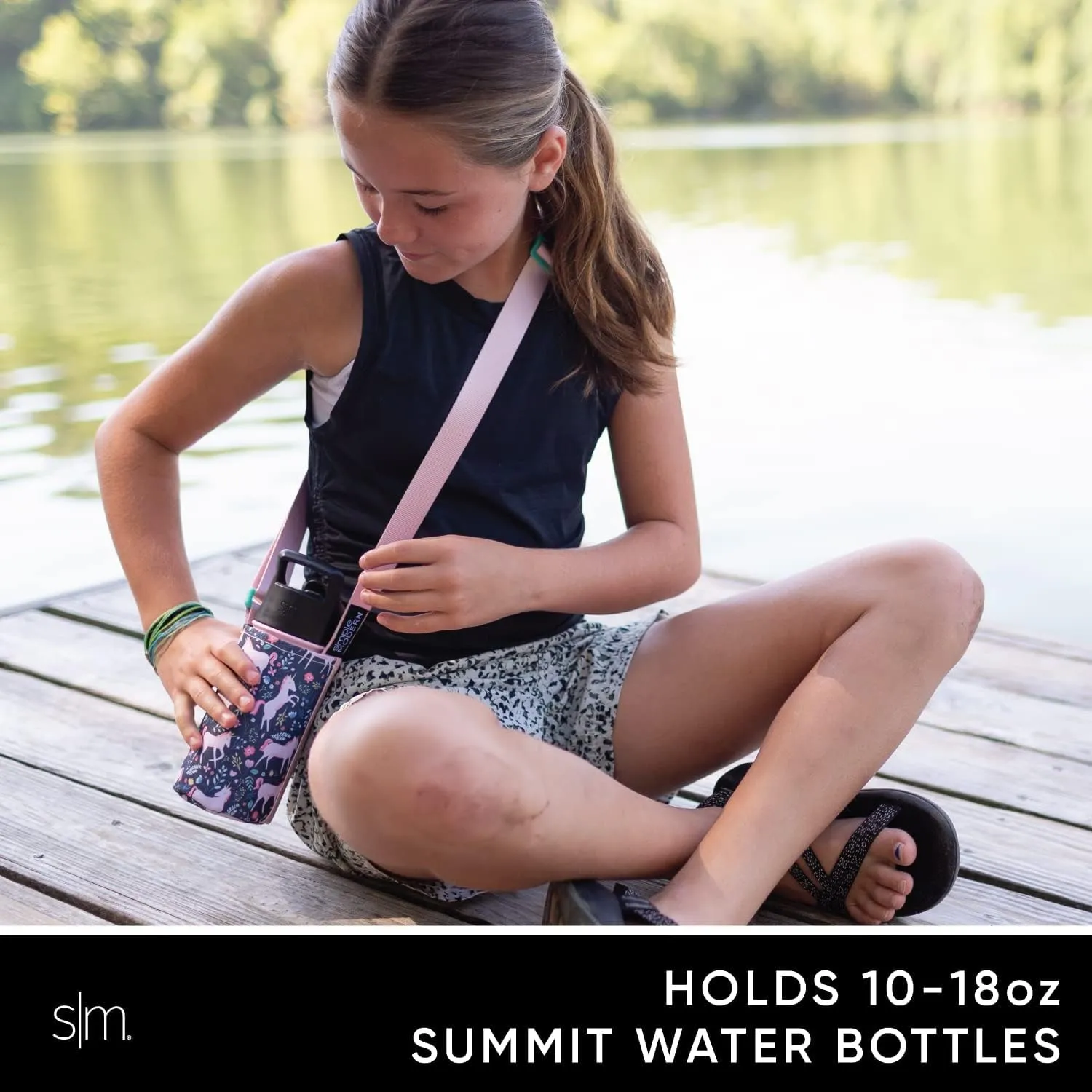 Simple Modern Kid's Water Bottle Carrier Sling with Adjustable Strap | Bottle Holder Crossbody Bag for Walking, Hiking and School | Summit Collection | Midnight Black