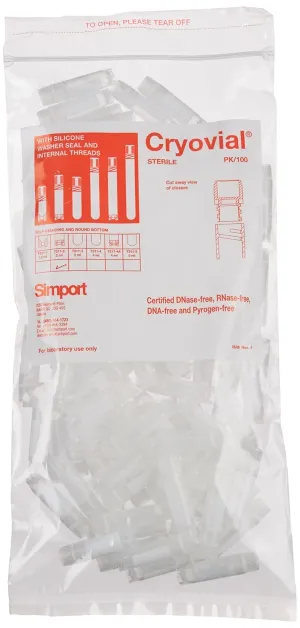 Simport Cryovial T311-2 Polypropylene Vial with Silicone Washer Seal and Internal Threads, Self Standing, 2ml Volume, Case of 1,000