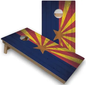 Skip's Garage Solid Wood Cornhole Board Set | Arizona Flag Design | Regulation Size Portable Outdoor Corn Hole Boards with Bags
