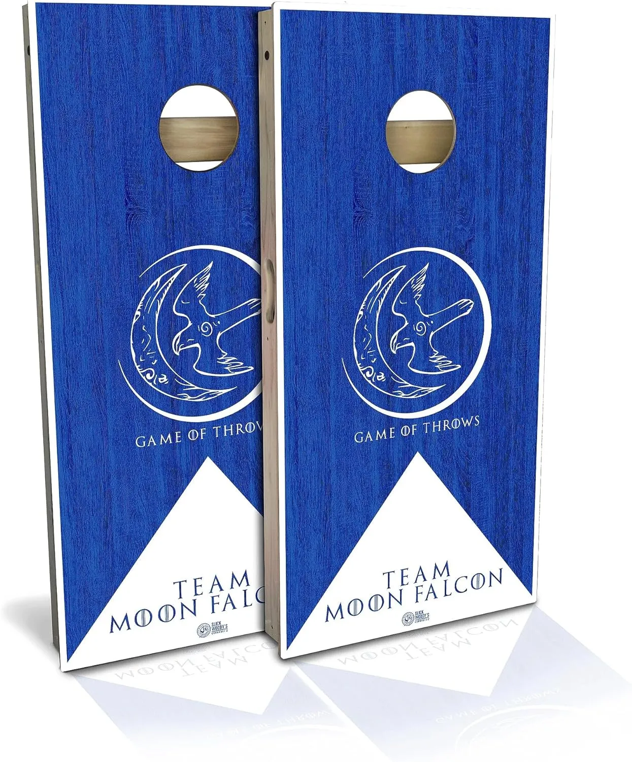 Skip's Garage Solid Wood Cornhole Board Set | Game of Throws Team Moon Falcon Design | ACA Regulation Size Outdoor Corn Hole Boards with Bags