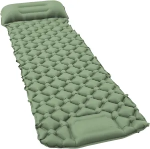 Sleeping Pad for Camping with Pillow - Ultralight(1.3lbs) Inflatable Tent Mattress, 4" Thick Inflatable Bed with Foot Pump Design, Connectable for Double Bed Camping | Hiking Traveling (Green)